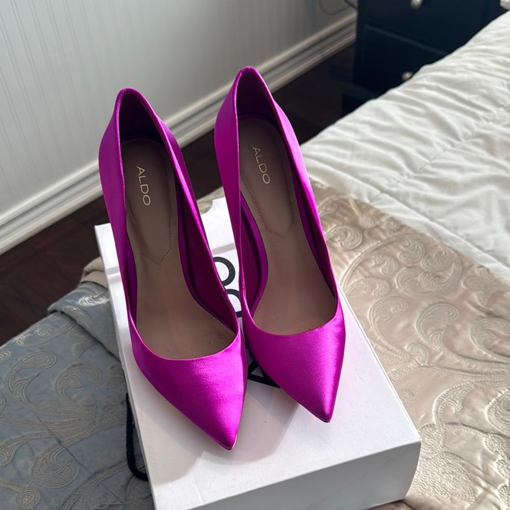 Aldo Magenta Satin Heels